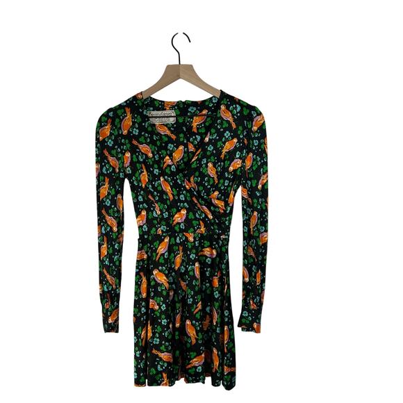 Sundays Child Vintage 1970 Boho Bird Print Mini Dress size S/XS - Picture 1 of 8